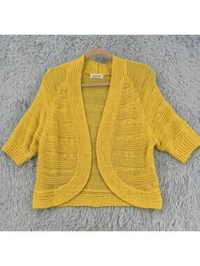 CALVIN KLEIN Yellow Crochet Knit Open Front Shrug Bolero Sweater S